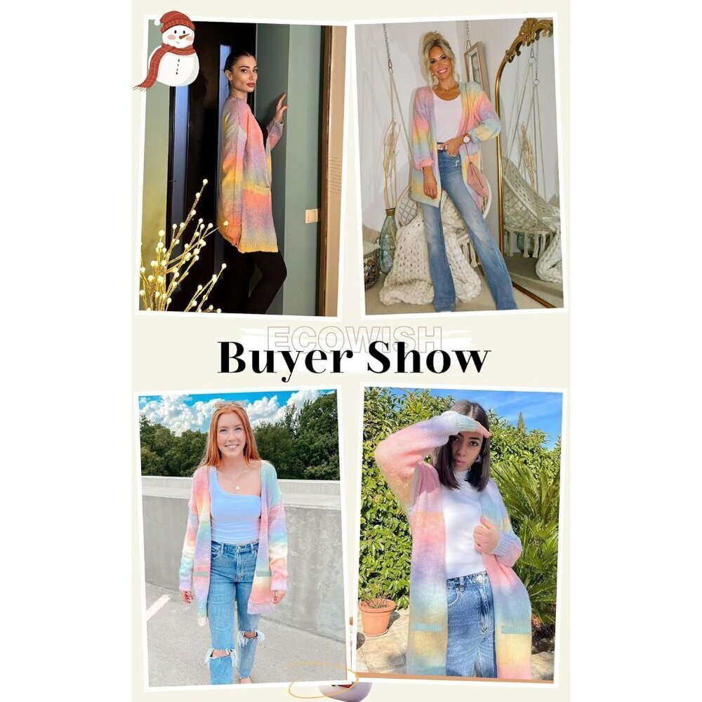 Women’s Color Block Cardigan Sweater Knit Long Sleeve Open Front Casual - Picture 3 of 8